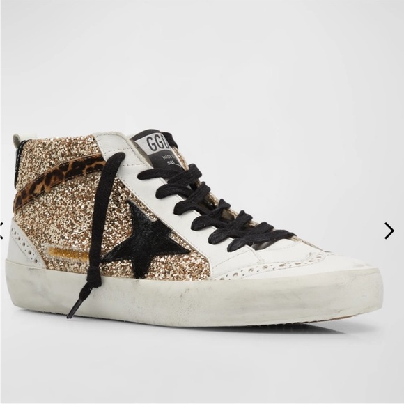 Golden Goose mid star Women's Glitter leopard sneaker rare find 37 - Picture 1 of 11